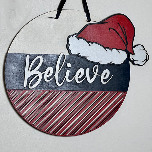 Door Hanger - Christmas Believe Santa Hat