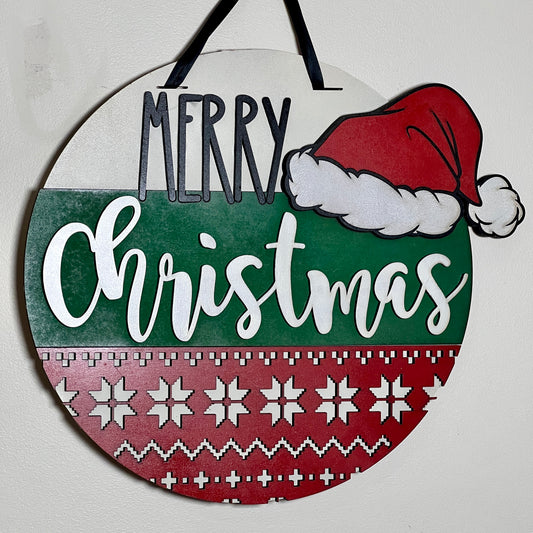 Door Hanger - Merry Christmas Santa Hat